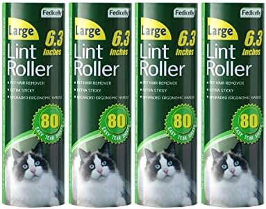 Fedicelly Large Lint Rollers Pet Hair Extra Sticky Refills,Mega Value Set 6.3 inches Wider with 320 Sheets for Cat and Dog Hair Removal,80 Sheets Per Roller (Pack of 4) by Fedicelly