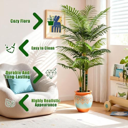 7FT Tall Golden Cane Artificial Palm Tree, Large Faux Palm Tree with 3 Textured Trunks, Outdoor Artificial Plants, Fake Tree for Indoor Office Living Room Outside Patio. - Image 6