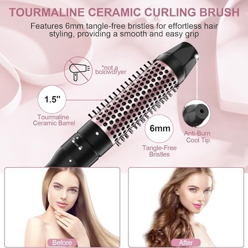 Thermal Brush, 1.5 inch Heated Round Curling Brush Hair Straightening Styler, Less Frizz Hair Hot Straightener with Detachable Head for Salon Style - Image 3
