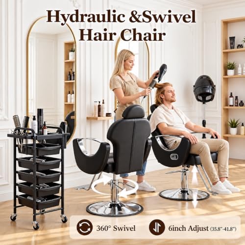 Black Barber Chair Heavy Duty Reclining Hydraulic Styling Chair for Salon - Image 5