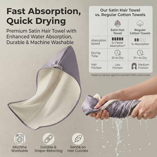Microfiber Hair Towel Wrap, Satin Quick Dry Turban Women Long - Image 5