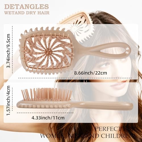 Detangler Hair Brush, Vented Paddle Brush for Wet Dry Hair, Pain-Free for Curly Straight Thick Fine Hair, Women Men Kids (khaki) - Image 4