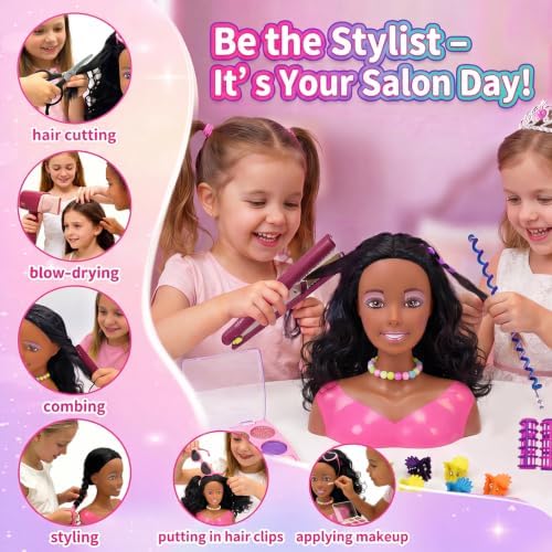 36Pcs Doll Head for Hair Styling Kids, Hair Salon Toy with Realistic Dryer, Straightener, Pretend Makeup Kit & Accessories, Birthday Gifts for Girls 3-8 - Image 6