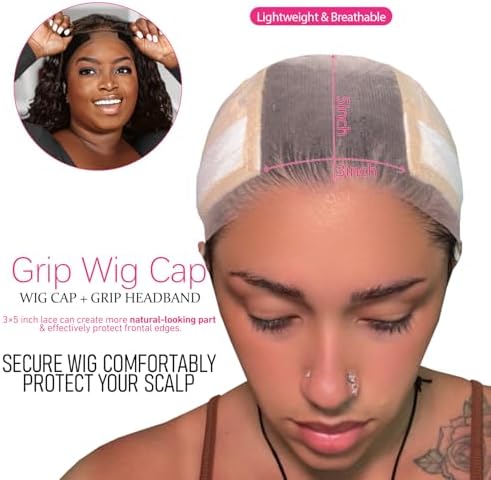 LABHAIRS Wig Cap with Grip Band for Keeping Wigs in Place, More Full Cap-wide Transparent Lace for Lace Front Wigs - Brown/Black/Nude Non Slip Cap Make Your Wig Be Glueless (Nude-M) - Image 2