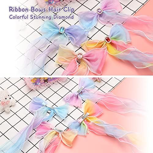 Little World Bow Hair Clips - Set of 4 Ribbon Hair Bows for Girl - Image 5