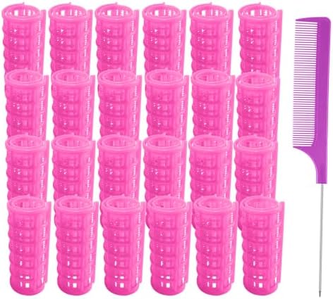24PCS Plastic Hair Rollers Set 2.0cm/0.8in Heatless Rollers Hair Curlers Snap on Rollers Self Grip Rollers Hairdressing Curlers Tools for DIY Hairdressing Hair Salon (Pink) by MOODKEYbrand