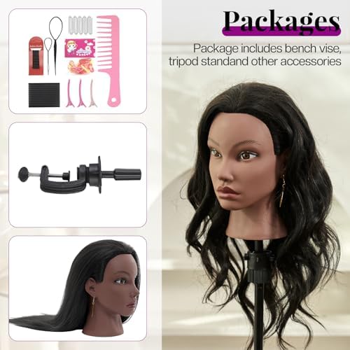20" Mannequin Head Human Hair,100% Real Hair Mannequin Head,Cosmetology Mannequin Doll Head for Practice Braiding Hairstyling with Table Clamp&Braiding Set - Image 6