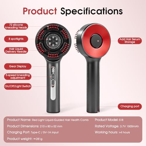 Red Light Hair Brush, Hair Oil Applicator and Laser Therapy Scalp Massager - Image 7