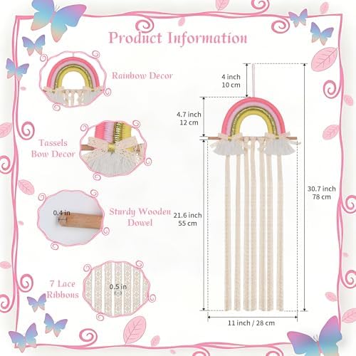 Munzong Rainbow Hair Clip Bow Holder, Hair Accessories Organizer 11x26 Inch - Image 3