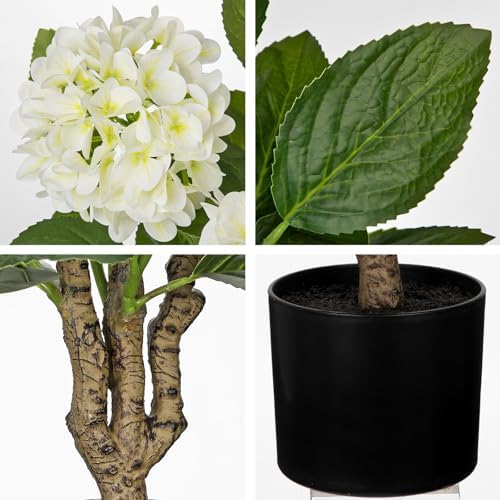 3FT White Hydrangea Artificial Flowers Tree 2 Pack Large Real Touch Faux Silk Hydrangea Plants Potted Fake Flower in Black Pot for Home Indoor Outdoor Front Porch Garden Entrance Living Room Decor - Image 3