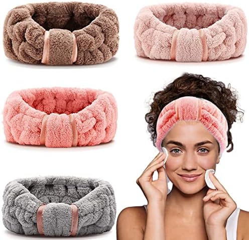 4 Pack Microfiber Towel Headbands for Washing Face, Spa & Skincare for Women (Coffee, Flesh Pink, Grey, Bright Red) by IAXSEE