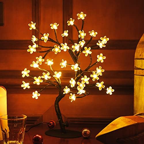 Cherry Blossom Tree Light,17inch 40LED Lighted Tabletop Artificial Flower Bonsai Tree Lamp USB Powered Gifts for Home Decor Room Office Party Wedding Christmas Decorations(Warm White) - Image 6