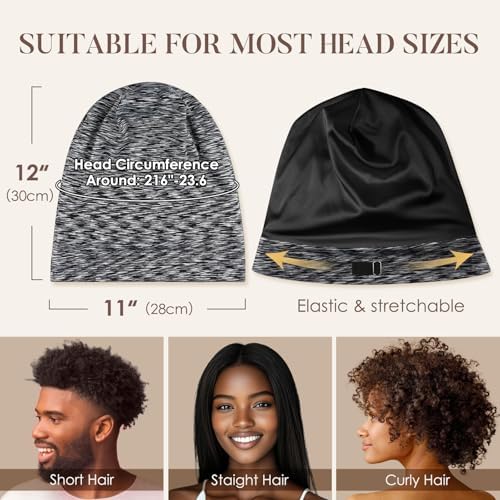 LULUSILK Mulberry Silk Bonnet for Sleeping Women & Men, Assorted Dark Grey - Image 5