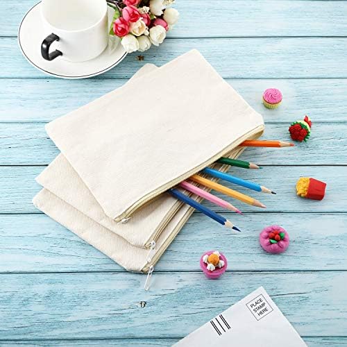 meekoo 16 Pcs Blank Canvas Zipper Pouch Pencil Bag Bulk, S, Beige - Image 5