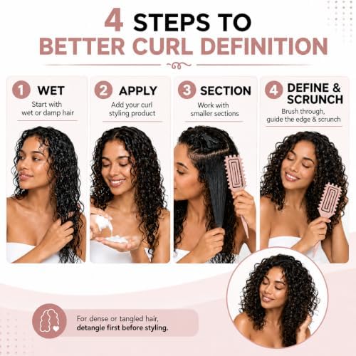 Curly Hair Brush Candybrush Curl Defining Brush for Detangling Shaping and Defining Curls for Women, Men, Wet & Dry Hair (Matte Pink) - Image 4
