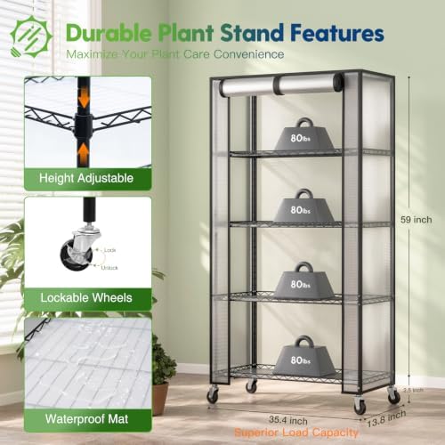 FREELICHT Indoor Greenhouse with Grow Light, 5-Tier 4×30W, 35.4x13.8x61.5IN - Image 6