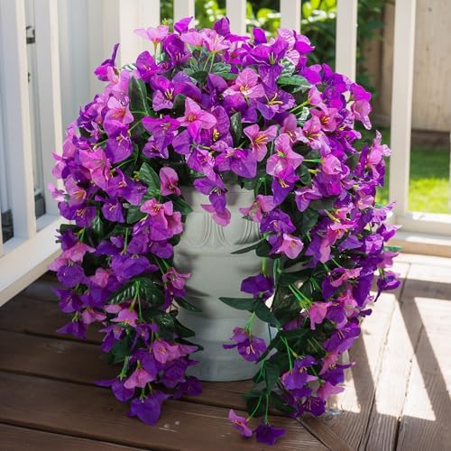 Faux Bougainvillea Artificial Flowers Plants for Outdoors Outside Decoration, 2pcs Realistic Fake Flowers UV Resistant Silk Long Trailing Vines for Front Door Planter Patio Balcony Yard Garden, Mix - Image 4