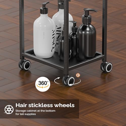 OmySalon Salon Trolley Cart for Hair Stylist, Metal Salon Station with Lockable Drawers, 2 Magnetic Bowls & 2 Storage Baskets, Beauty Barber & Tattoo Cart, Black - Image 7