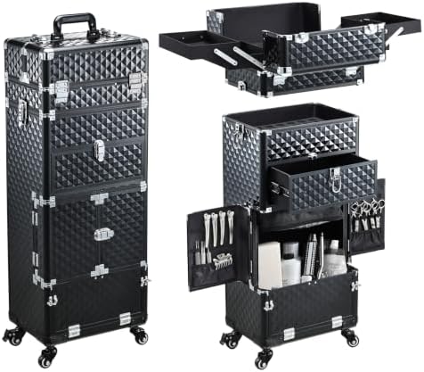 Costravio Rolling Makeup Case 5 in 1 Cosmetology Case on Wheels with Drawer by Costravio