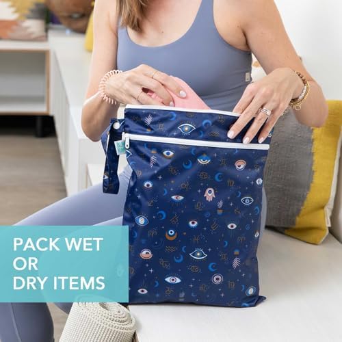 Bumkins Waterproof Wet Dry Bag for Baby, Travel, Swim Suit, Cloth Diapers, Pump Parts, Pool, Beach, Gym Clothes, Toiletry, Hook to Stroller, Daycare, Zipper Reusable Wetdry Packing Pouch, Evil Eye - Image 3