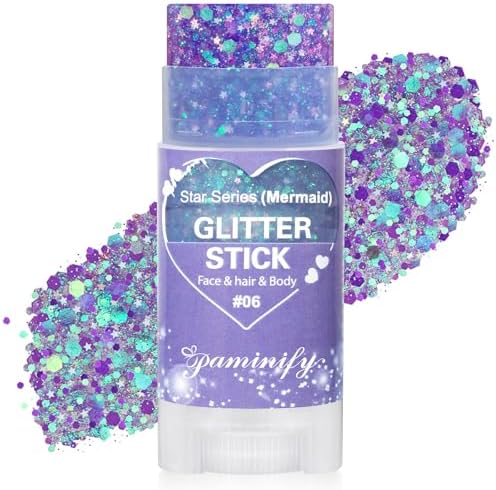Purple Hair Glitter Stick for Kids,Waterproof Mermaid Purple Body Face Glitter Stick,Mardi Gras Accessories Chunky Sequins for Singer Concert Festival,Halloween Glitter Cosplay Makeup by PaminifyBeautyMakeup