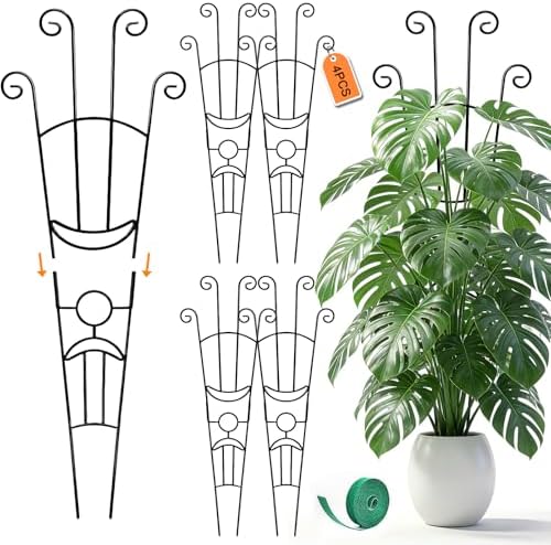 Monstera Plant Support - 4-Pack of 32.6" Tall Plant Trellis Stakes for Large Indoor Vines | Adjustable Dual Pole Frame for Monstera Deliciosa & Potted Plants by LLCJYYCY