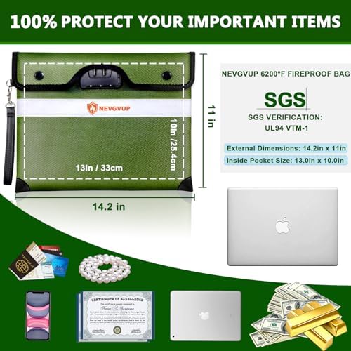 Upgraded 6200°F Fireproof Document Bag with Lock, Fire proof Money Bag for Cash with Zipper/Reflective Strip, 9 Layer of Heat Insulated Material, Water Resistant Fireproof Bags for Documents,Safe Bags - Image 5