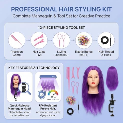 100% Real Hair Mannequin Head Training Head Manikin Cosmetology Doll Head for Hairdresser Practice Braiding Hair Styling with Clamp stand (18-inch) - Image 3