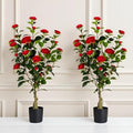 Artificial Camellia Tree 2 Pack, 3FT Faux Camellia Plant in Pot, 36 inch Fake Potted Camellia Flower Tree Plastic Camellia Tree for Modern Home Office Christmas Living Room Floor Decor Indoor, Red by Berdkaba