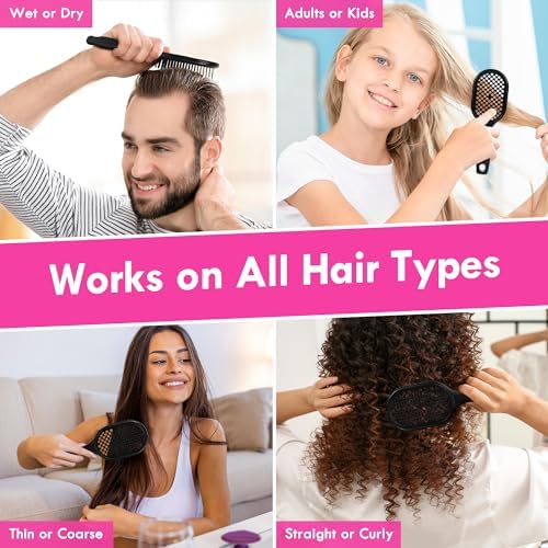Vented Detangling Hair Brush - 2 Pack Detangler Hairbrush for Effortless Tangle Removal - Ultra-Soft Bristles -For Natural Curly Straight Wet Dry Damaged Hair for Women Men Kids - Image 5