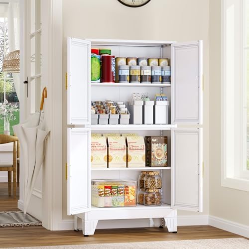GAIOUS 47.25" Metal Pantry Cabinet, White Storage Cabinets with 4 Door - Image 2