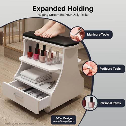 Pedicure Foot Rest Trolley with Wheels and Drawer - Image 6