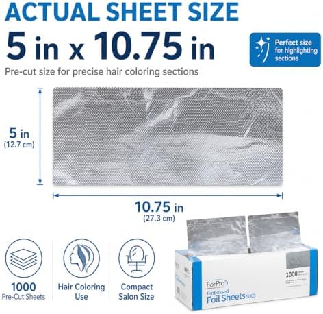 ForPro Professional Embossed Pop-Up Hair Foil Sheets for Salon Hair Color & Highlights, Pre-Cut Aluminum Foils, Non-Slip Embossed Texture, 5" W x 10.75" L, 1000 Count - Image 3