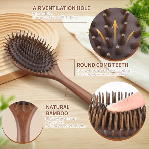 2 in 1 Hair Brush Set, Premium Golden Sandalwood Comb & Anti-Static Air Cushion Massage Brush for Men & Women, Scalp Care Hair Grooming Gift Set - Image 4