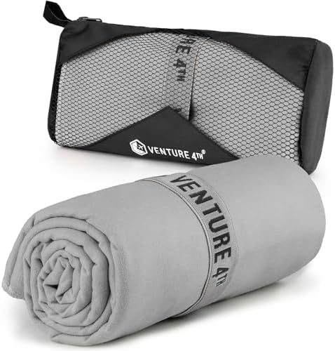 VENTURE 4TH Quick Dry Microfiber Towel for Camping & Gym -Light Gray Medium by VENTURE4TH