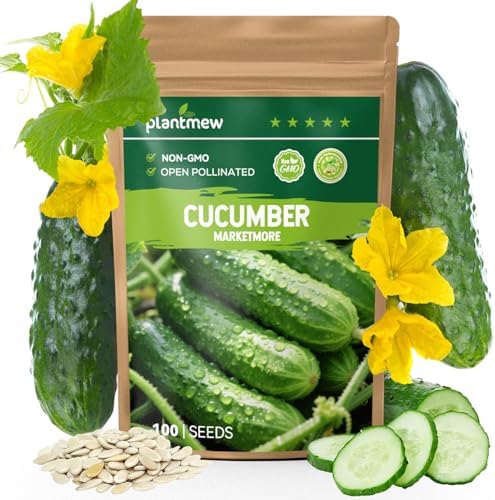 Marketmore Cucumber Seeds for Planting - 100 Heirloom Seed Packet - High Yield Slicing Cucumber for Home Garden, Indoor/Outdoor by PLANTMEW
