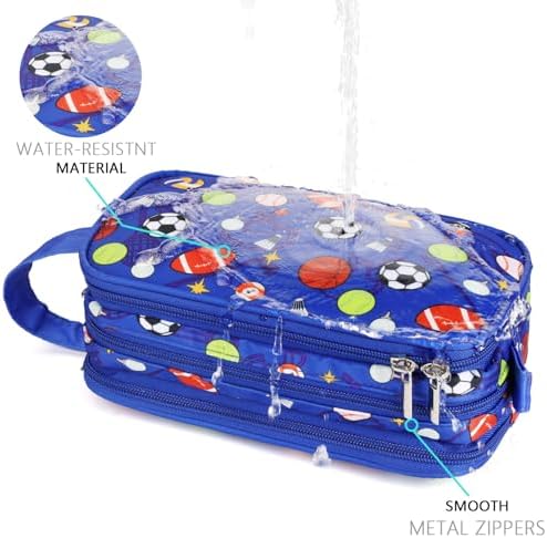 Kids Toiletry Bag for Boys, Travel Toiletry Bag for Little Young Boys Waterproof Hanging Wash Bag Toddler Traveling Toiletries, Soccer Balls Blue - Image 4