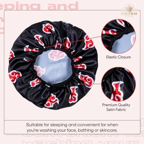 Red Black Cloud Large Bonnet - Silky Design Satin Bonnet with Elastic Soft Band African Head Wrap for Women - Image 3