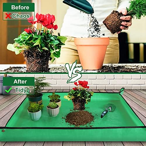 HNXTYAOB Extra Large Waterproof Potting Mat for Indoor Plants Transplanting and Dirt Control, Square Repotting Mat Portable Succulent Potting Tray Gardening Gift for Plant Lovers (39.5"x39.5") - Image 2
