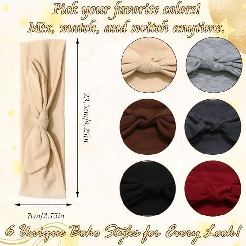 6 Pcs Bow Headbands for Women Boho Rabbit Ears Hair Bands Head Band - Image 4