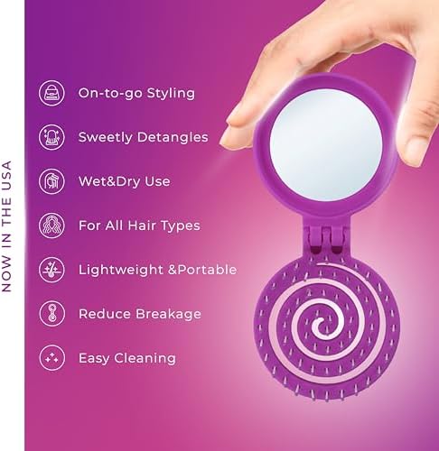 Mini Detangler Travel Hair Brush with Mirror, Makaron Hair Brushes for Women, Men and Kids, Unique 3D Flexible Design for All Hair Types, Styling Accessory, Travel Essentials for Women (PURPLE) - Image 3