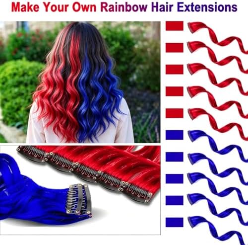 Red and Blue Hair Extensions, 10 Pcs Curly Wavy Colorful Hair Accessories - Image 2