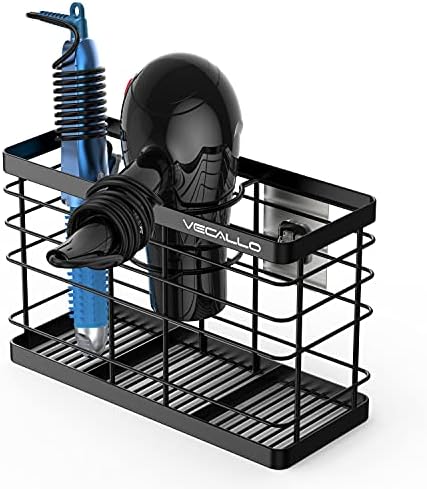 Hair Dryer Holder - Hair Tool Organizer Wall Mount/Adhesive Blow Dryer Holder/Curling iron holder Cabinet Door Bathroom Organizer for Hair Dryer, Curling Wands, Hair Straighteners Black by Vecallo