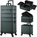Stagiant Rolling Makeup Train Case Cosmetology Case on Wheels 4 in 1 Cosmetic Box Makeup Travel Case with Key Swivel Wheels Nail Artist Salon Barber StorageTraveling Cart Trunk Dark Green by Stagiant