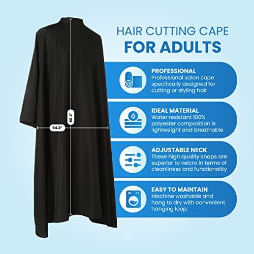 Large Hair Cutting Cape Water Resistant Salon Cape Snap Closure (Black) - Image 2
