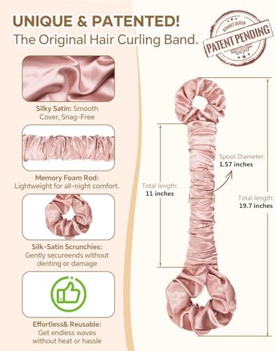 BONNET QUEEN Large Satin Heatless Hair Curler for Long Thick Hair, All-in-One Overnight Curling Rod, Heatless Curls Bun & Built-in Scrunchies, Day-to-Night Styling for Sleep, Travel & Gym, Rosegold - Image 2