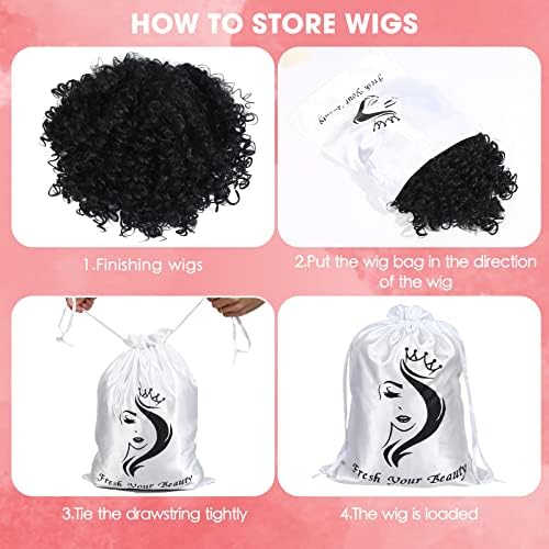6 Pcs Wig Storage Bags, Mix White and Pink - Image 5