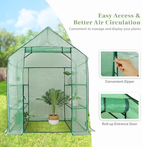 3 Tiers 6 Shelves Walk-in Greenhouse for Outdoors, Portable PE Cover Green House with Anchors and Ropes, Plant Gardening Hot House for Seedling Flowers Growing, 55.9 x 28.3 x 75.59 inch - Image 4