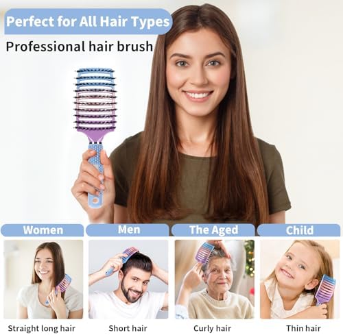 HIPPIH Boar Bristle Hair Brush Set of 2, Detangling Smoothing for Wet & Dry - Image 4