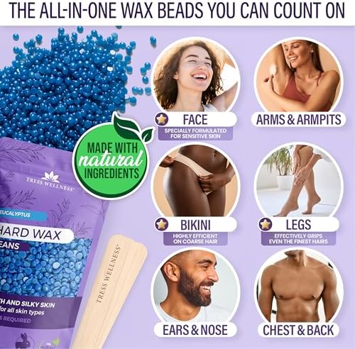 Tress Wellness Award Winning Waxing Kit for Sensitive Skin, Safe for Face & Skin, Easy to Use, At-Home Kit for Face, Bikini, Brazilian & Full Body - Digital Display, Black Purple Flower - Image 3